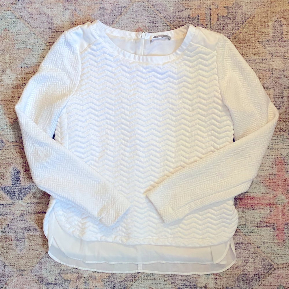 TART Quilted Style Top with Sheer Underlay and Faux Leather Shoulder/Neck Detail